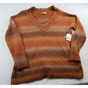 a.n.a. Orange Ombre Striped V-Neck Long Sleeve Pullover Sweater Sz XL NWT